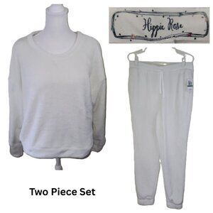 Hippie Rose 2 Piece Lounge Set White Soft Comfy Junior's Size L NWT
